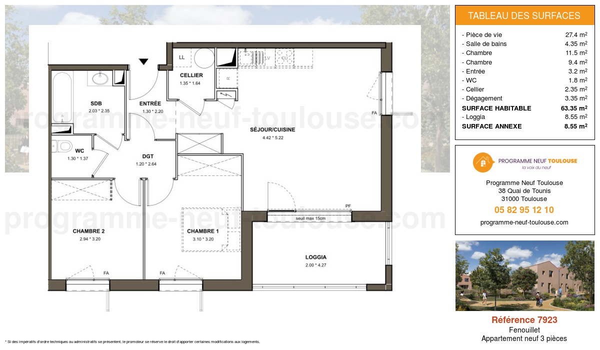 Plan pour un Appartement neuf de  63.55m² à
					Fenouillet