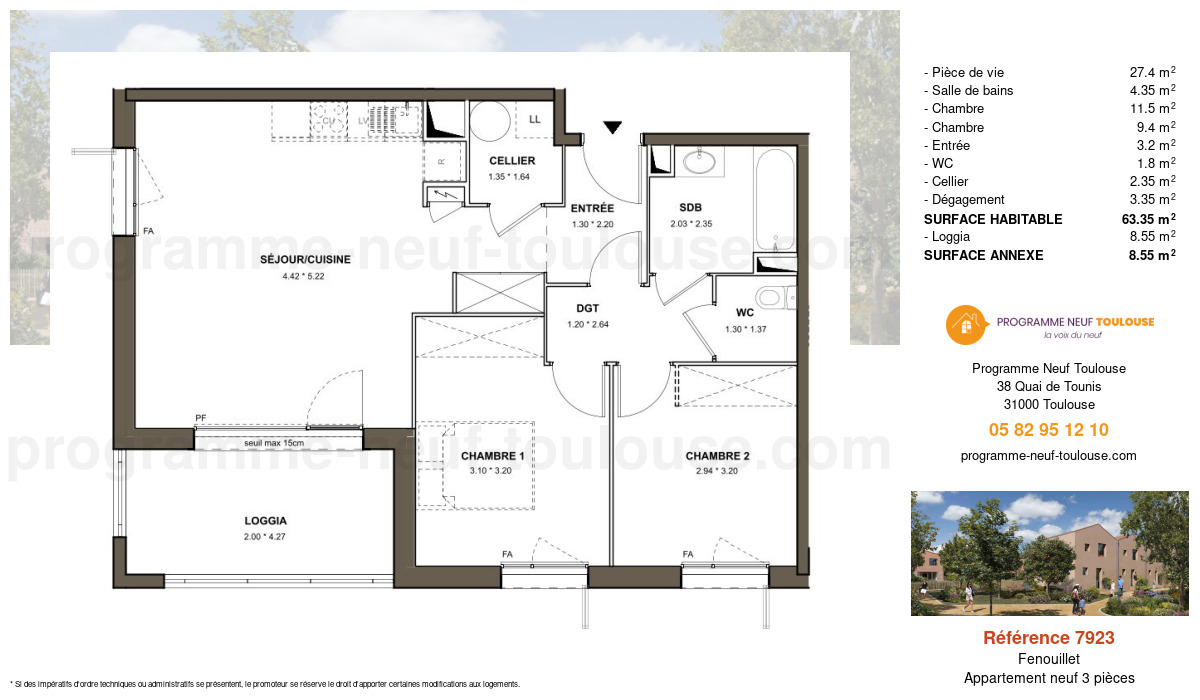 Plan pour un Appartement neuf de  63.35m² à
					Fenouillet