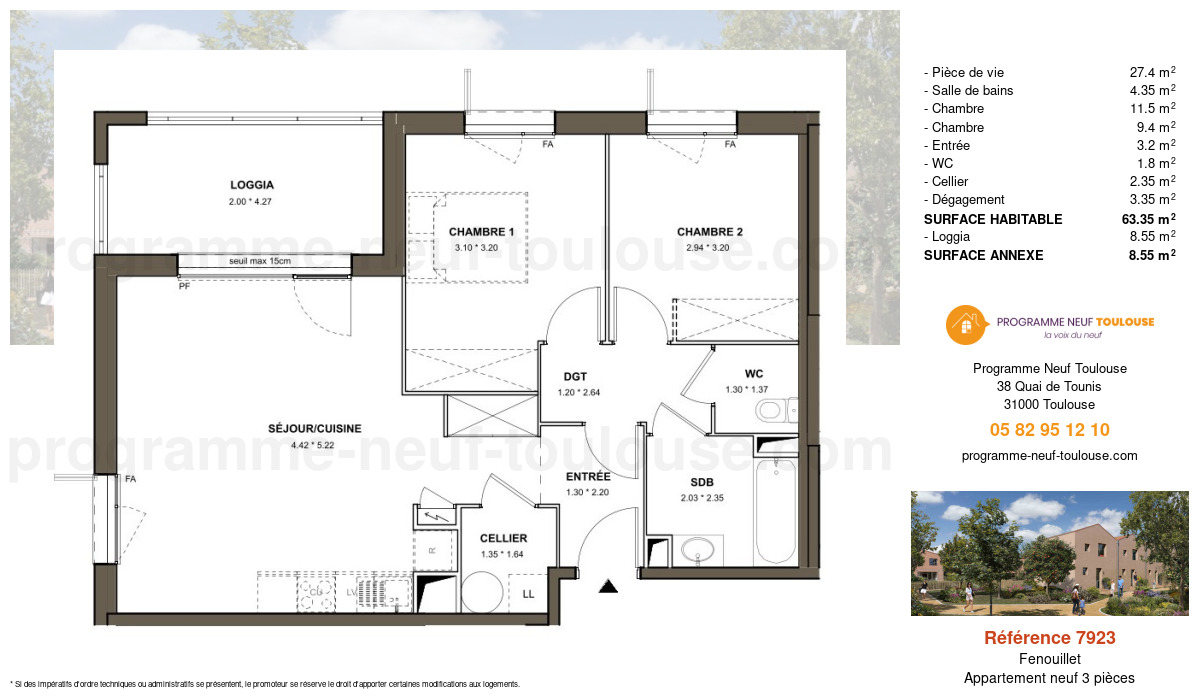 Plan pour un Appartement neuf de  63.35m² à
					Fenouillet