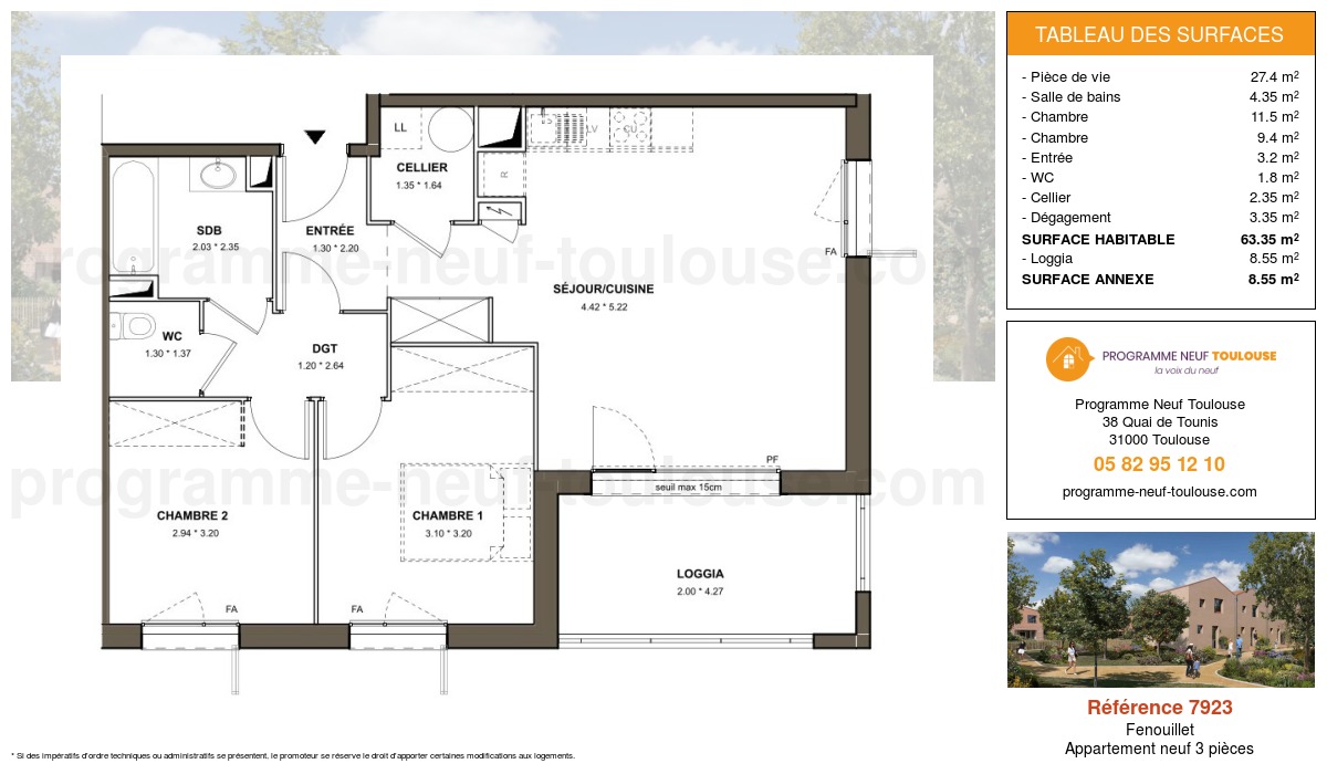Plan pour un Appartement neuf de 63.35m² à
Fenouillet