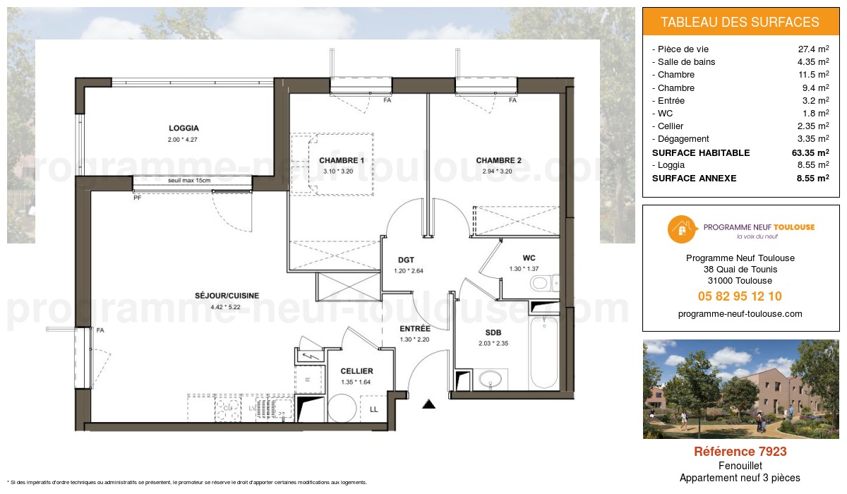 Plan pour un Appartement neuf de  63.35m² à
					Fenouillet
