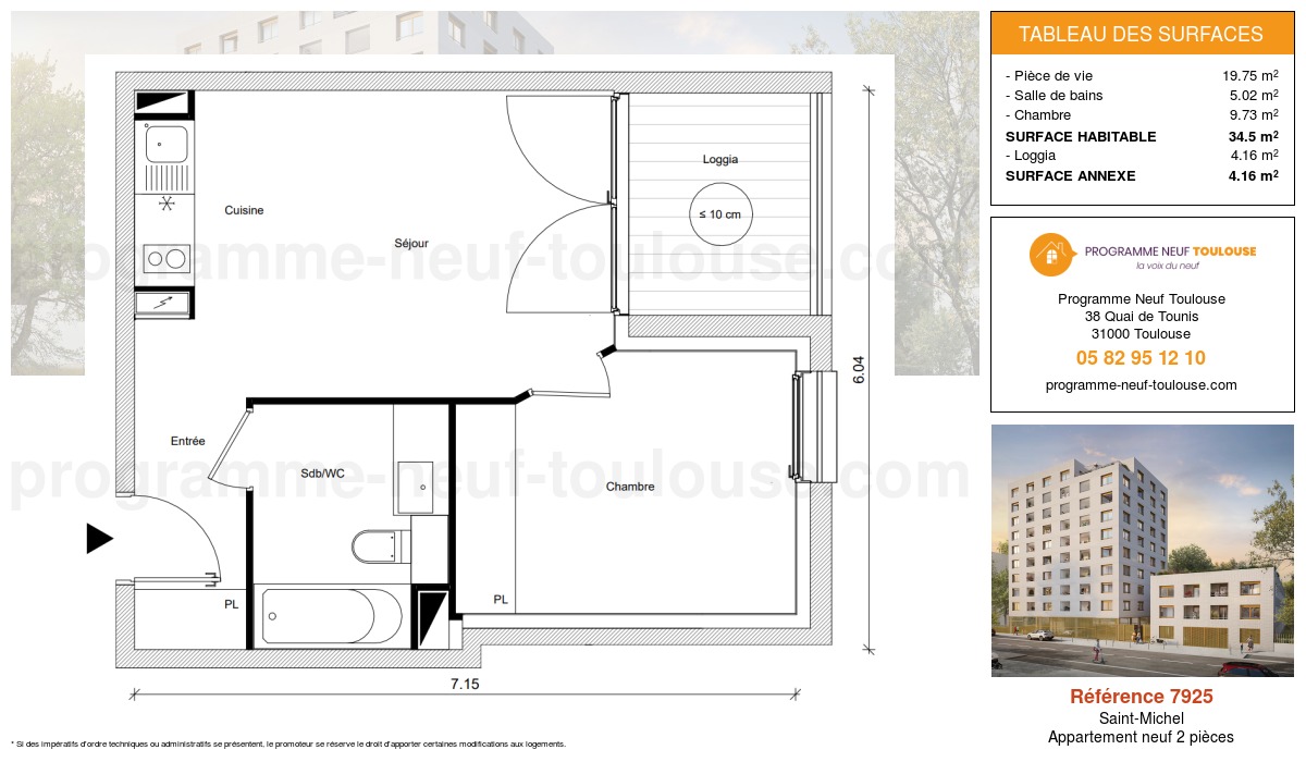 Plan pour un Appartement neuf de  34.5m² à
					Saint-Michel