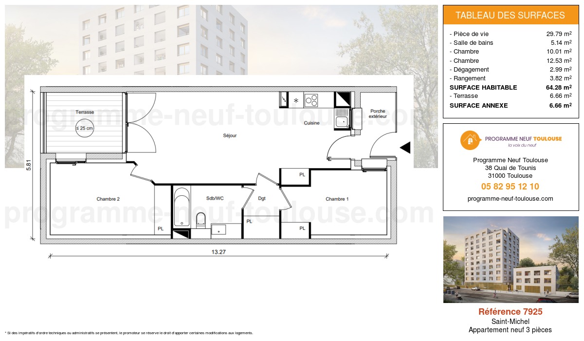 Plan pour un Appartement neuf de  60.45m² à
					Saint-Michel