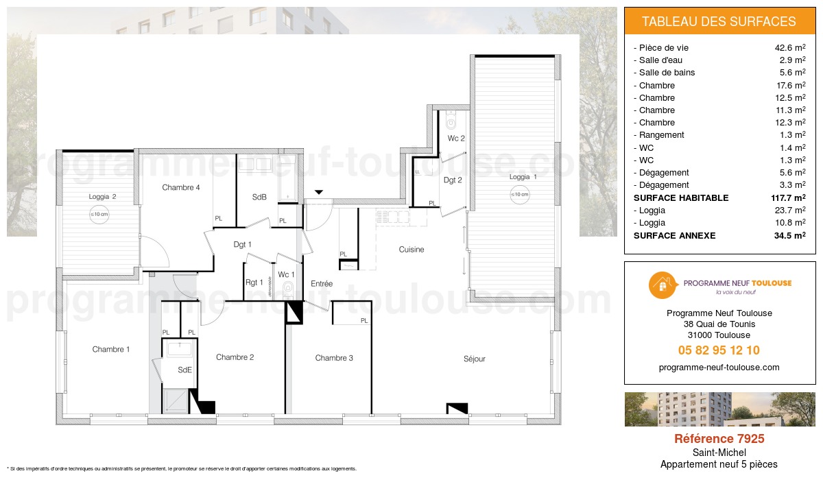 Plan pour un Appartement neuf de  117.7m² à
					Saint-Michel
