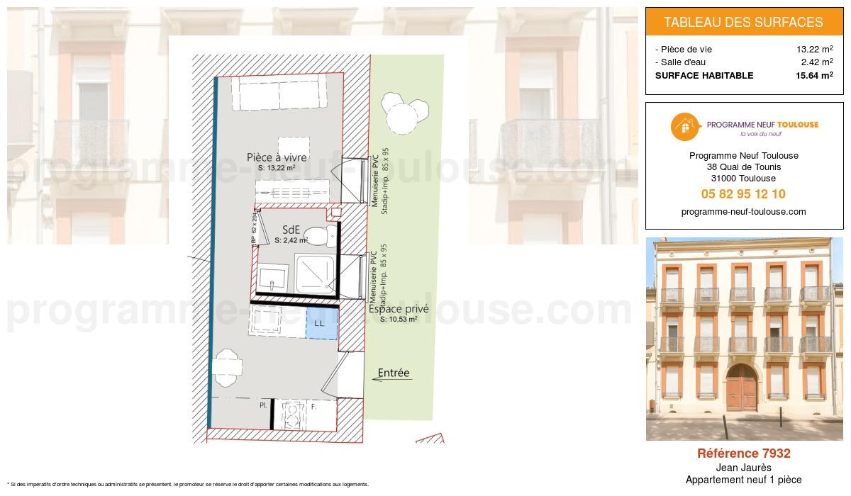 Plan pour un Appartement neuf de  15.64m² à
					Jean Jaurès
