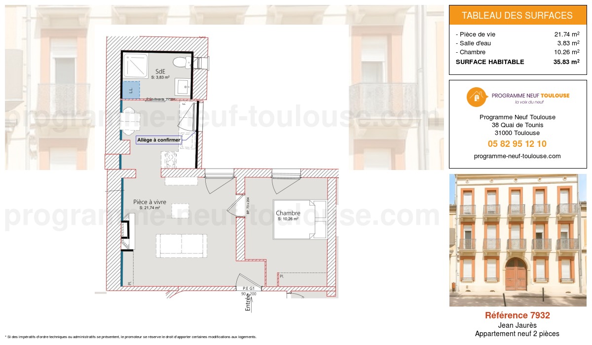 Plan pour un Appartement neuf de  35.83m² à
					Jean Jaurès
