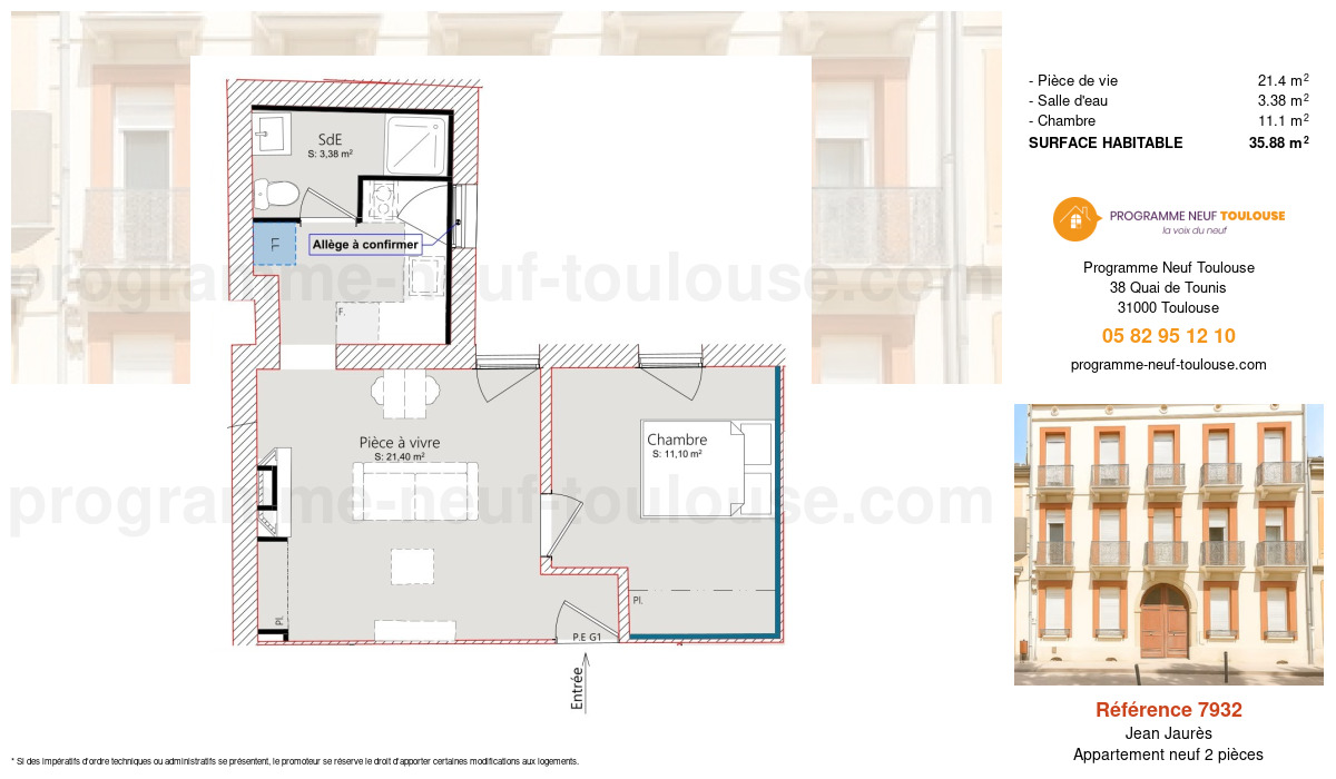 Plan pour un Appartement neuf de  35.88m² à
					Jean Jaurès