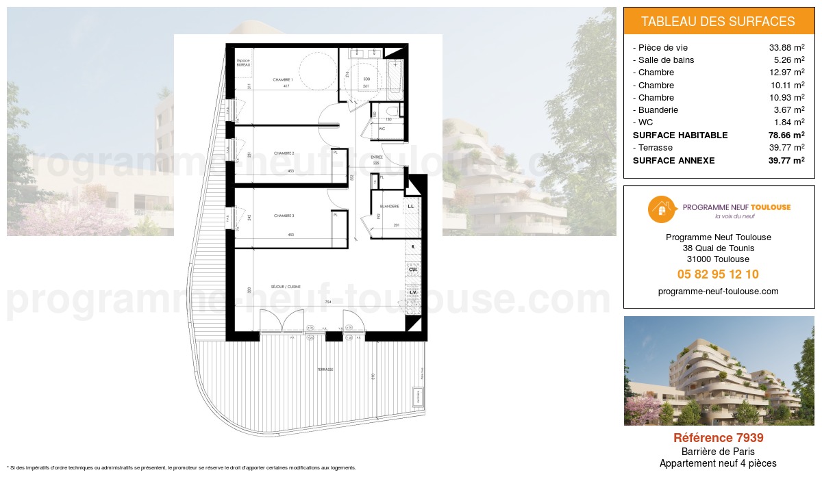 Plan pour un Appartement neuf de  78.66m² à
					Barrière de Paris