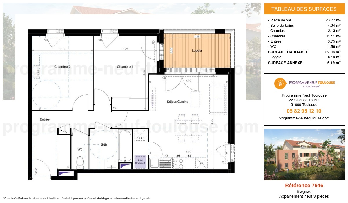 Plan pour un Appartement neuf de  62.08m² à
					Blagnac