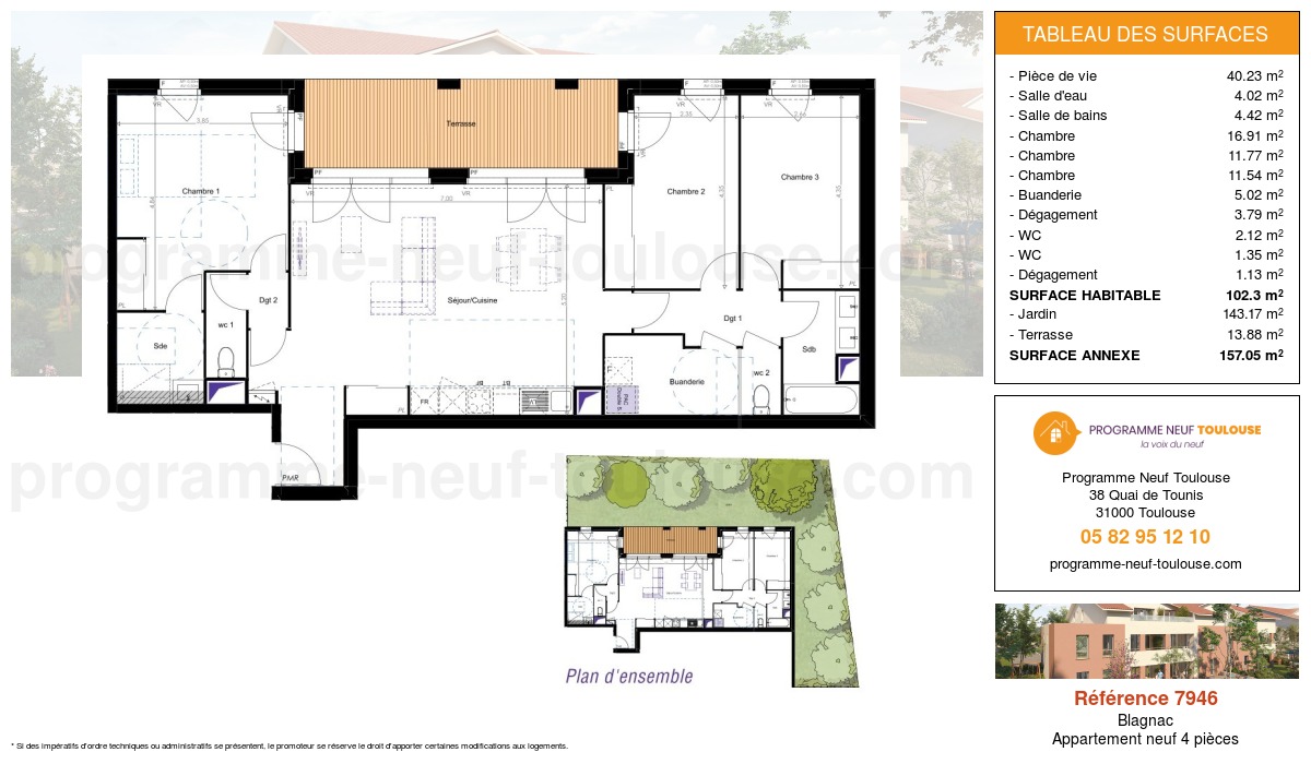 Plan pour un Appartement neuf de  102.3m² à
					Blagnac
