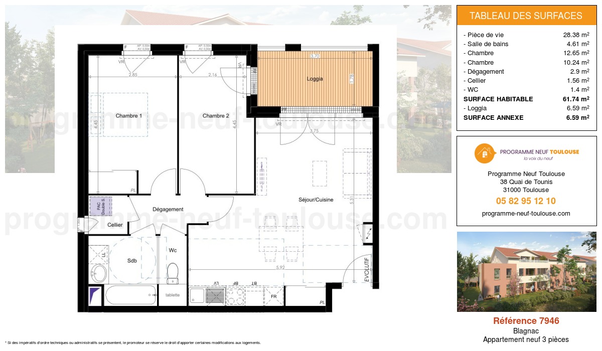 Plan pour un Appartement neuf de  61.74m² à
					Blagnac