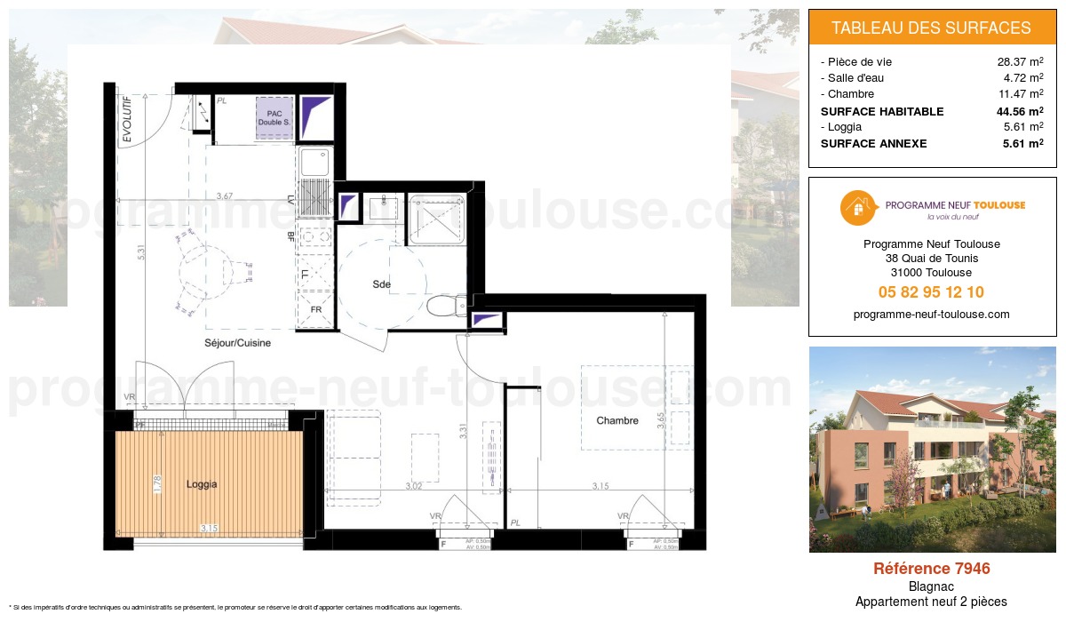 Plan pour un Appartement neuf de  44.56m² à
					Blagnac