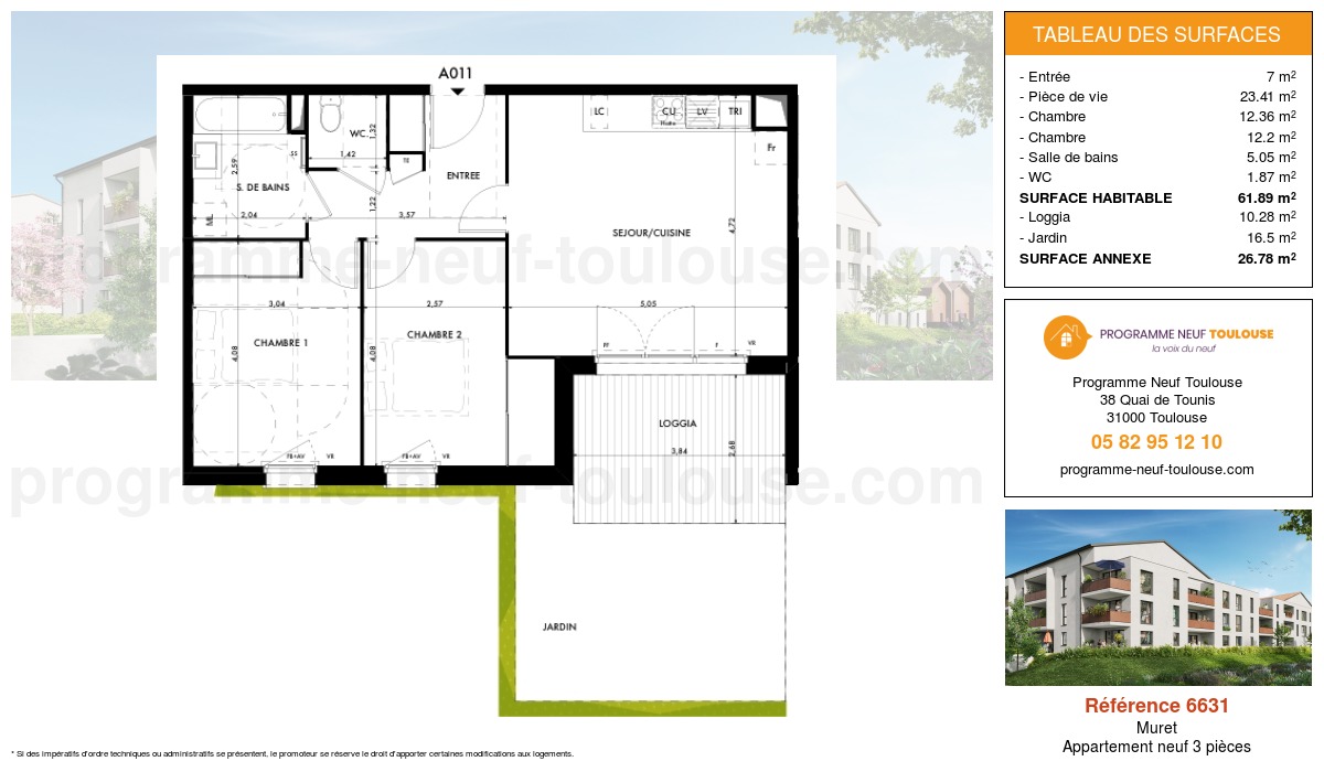 Plan pour un Appartement neuf de  61.77m² à
					Muret