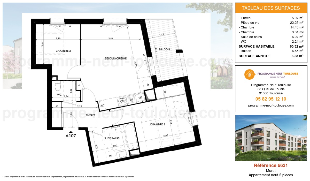 Plan pour un Appartement neuf de  60.2m² à
					Muret