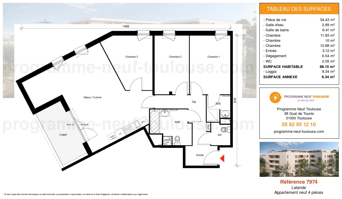 Plan pour un Appartement neuf de  88.15m² à
					Lalande