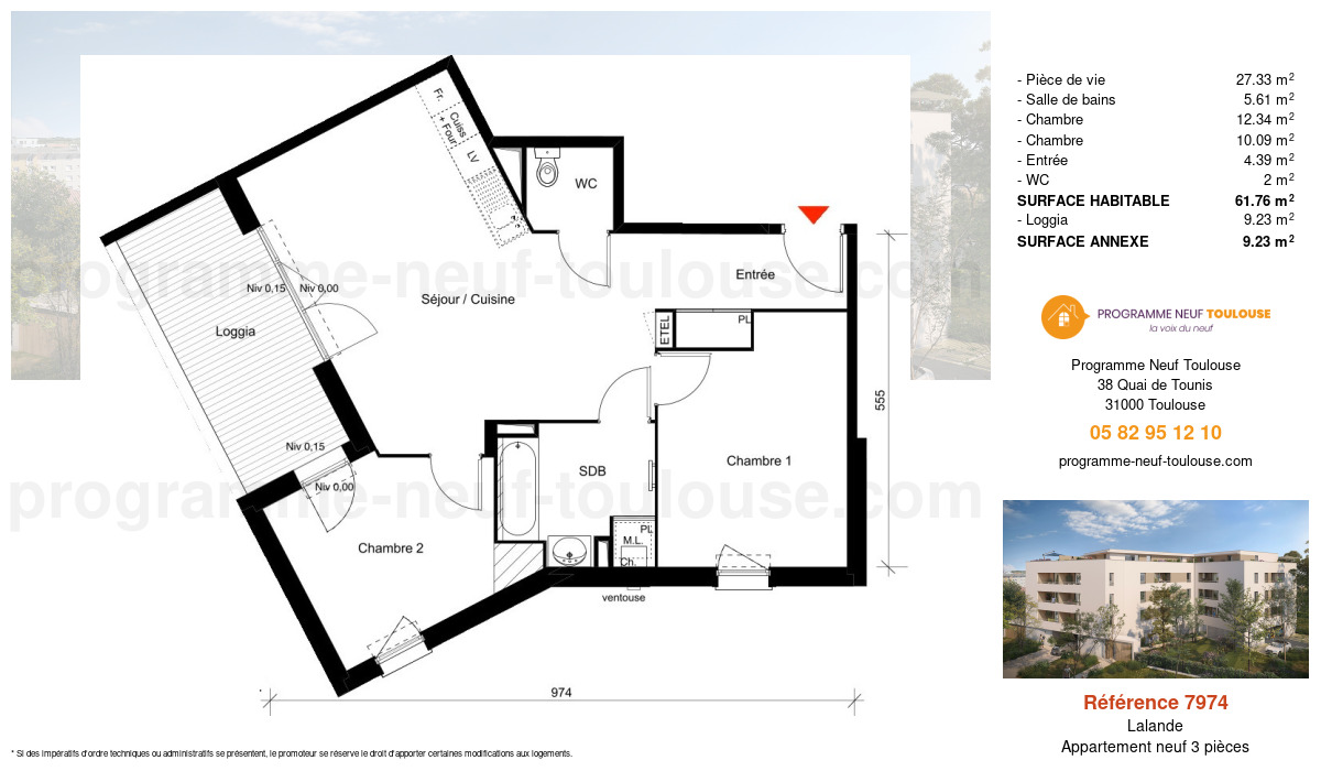 Plan pour un Appartement neuf de  61.76m² à
					Lalande
