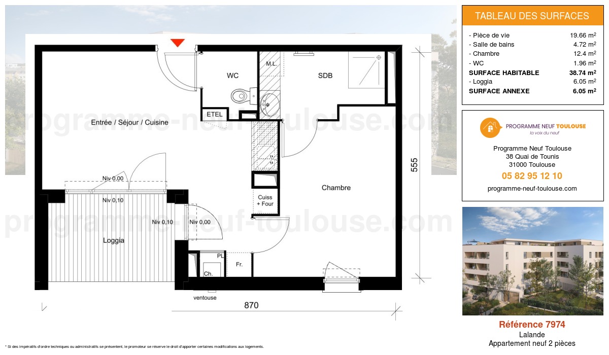 Plan pour un Appartement neuf de  38.74m² à
					Lalande