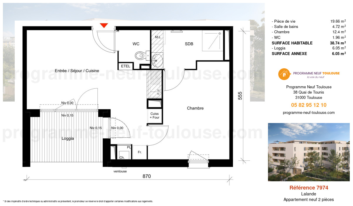 Plan pour un Appartement neuf de  38.74m² à
					Lalande