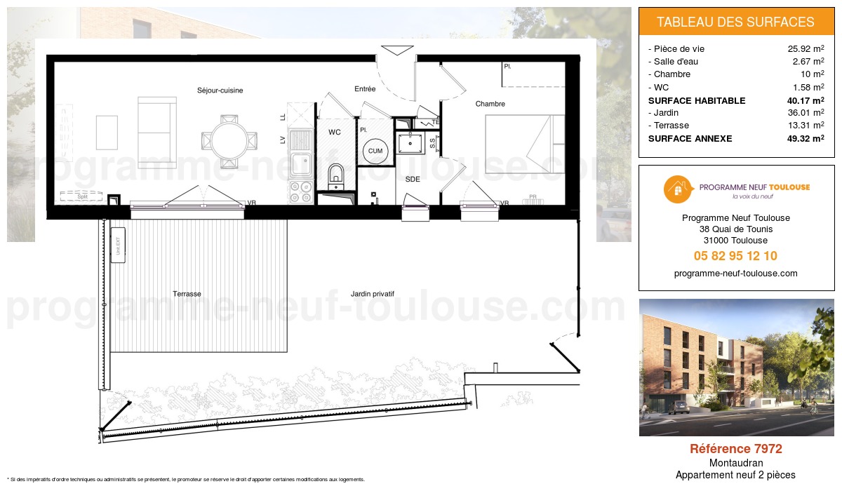 Plan pour un Appartement neuf de  40.17m² à
					Montaudran