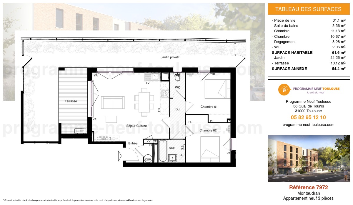 Plan pour un Appartement neuf de  61.6m² à
					Montaudran