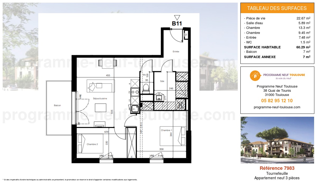 Plan pour un Appartement neuf de  60.29m² à
					Tournefeuille