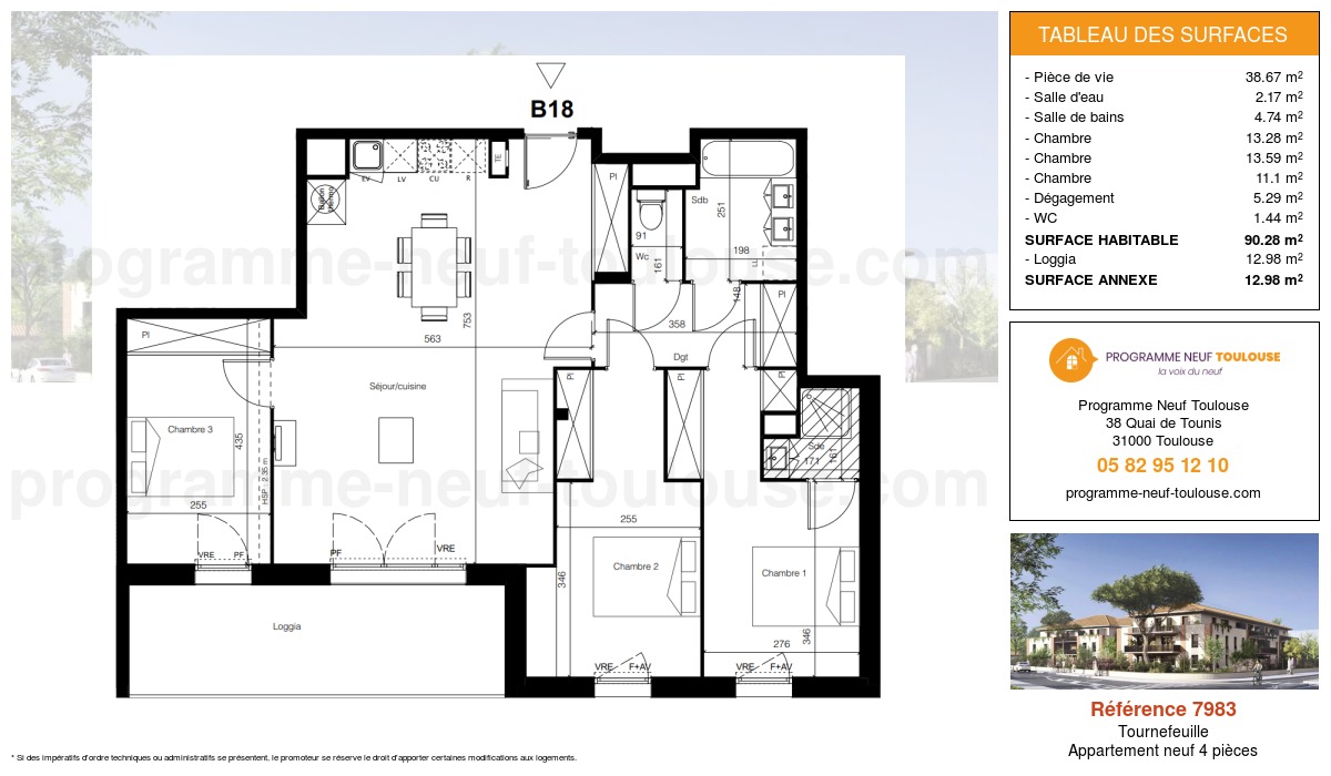 Plan pour un Appartement neuf de  90.28m² à
					Tournefeuille