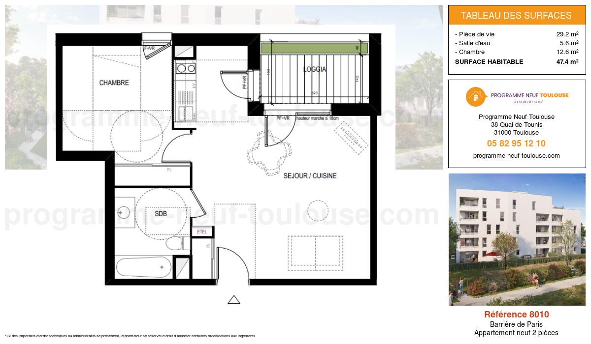 Plan pour un Appartement neuf de  47m² à
					Barrière de Paris