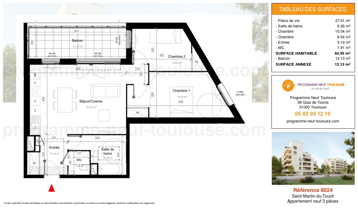 Plan pour un Appartement neuf de  64.95m² à
					Saint-Martin-du-Touch