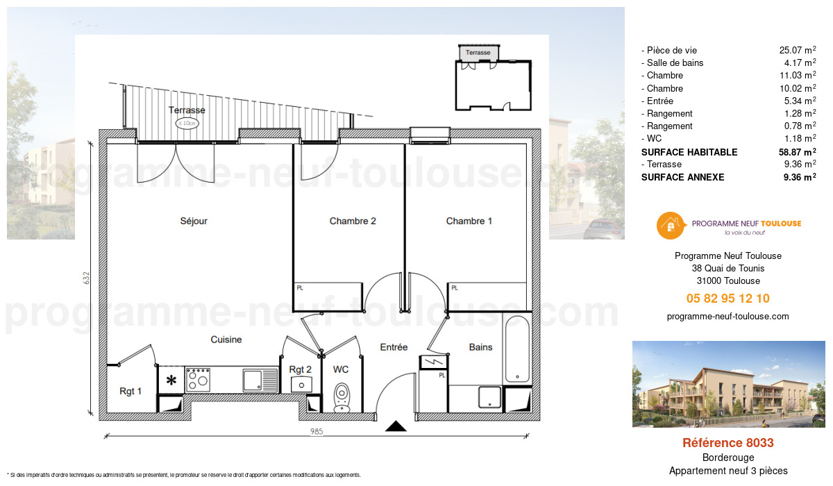 Plan pour un Appartement neuf de  58.87m² à
					Borderouge