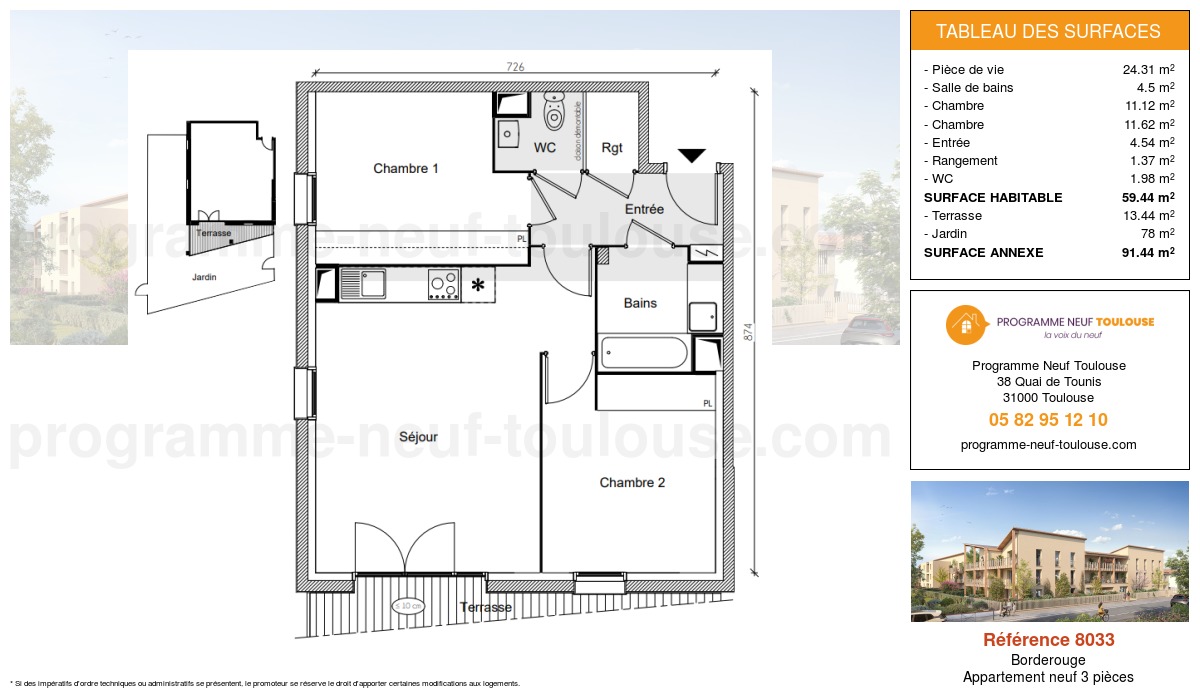 Plan pour un Appartement neuf de  59.44m² à
					Borderouge