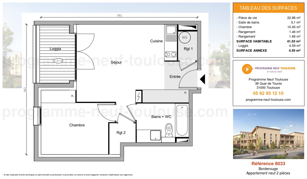 Plan pour un Appartement neuf de  41.53m² à
					Borderouge