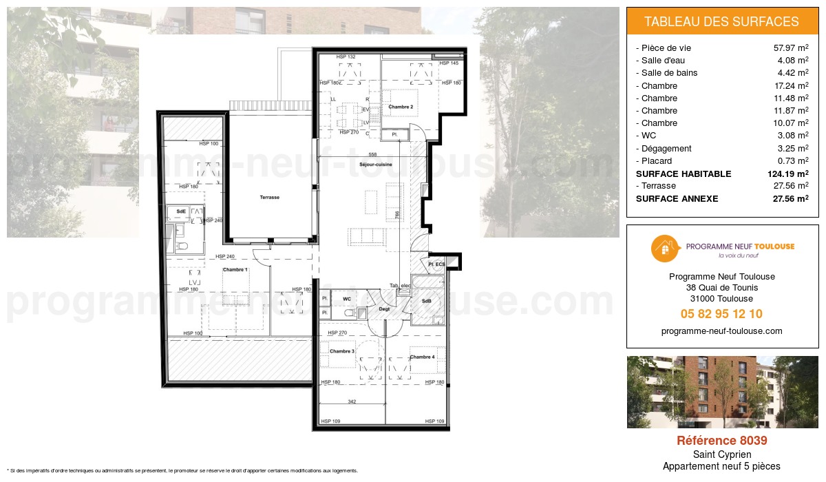 Plan pour un Appartement neuf de  124.19m² à
					Saint Cyprien
