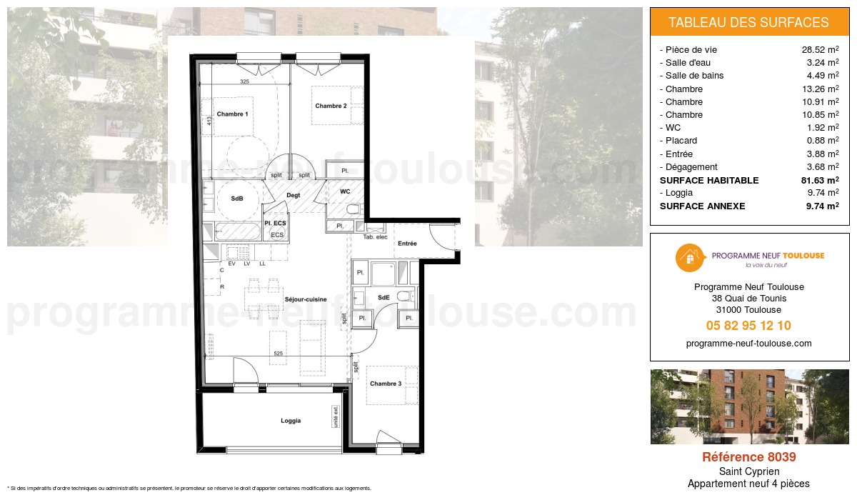 Plan pour un Appartement neuf de  81.63m² à
					Saint Cyprien