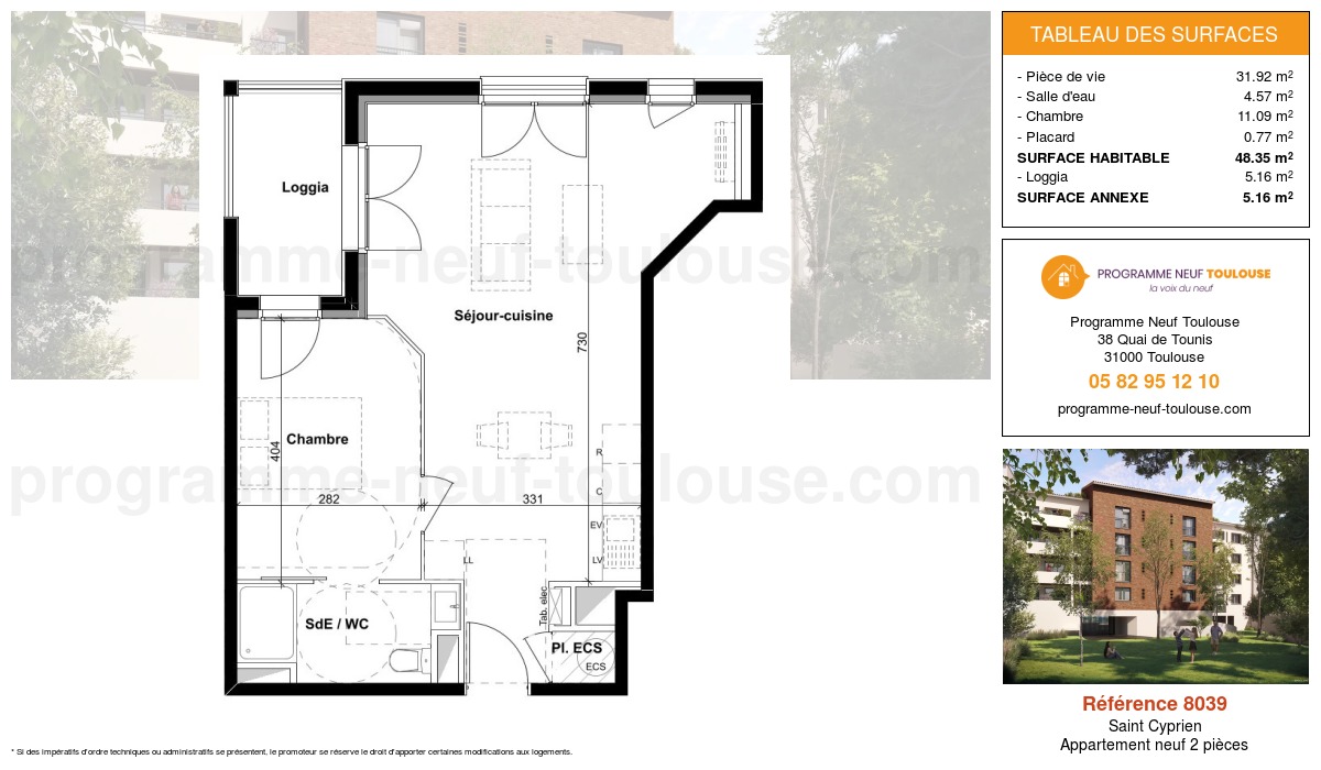 Plan pour un Appartement neuf de  48.35m² à
					Saint Cyprien