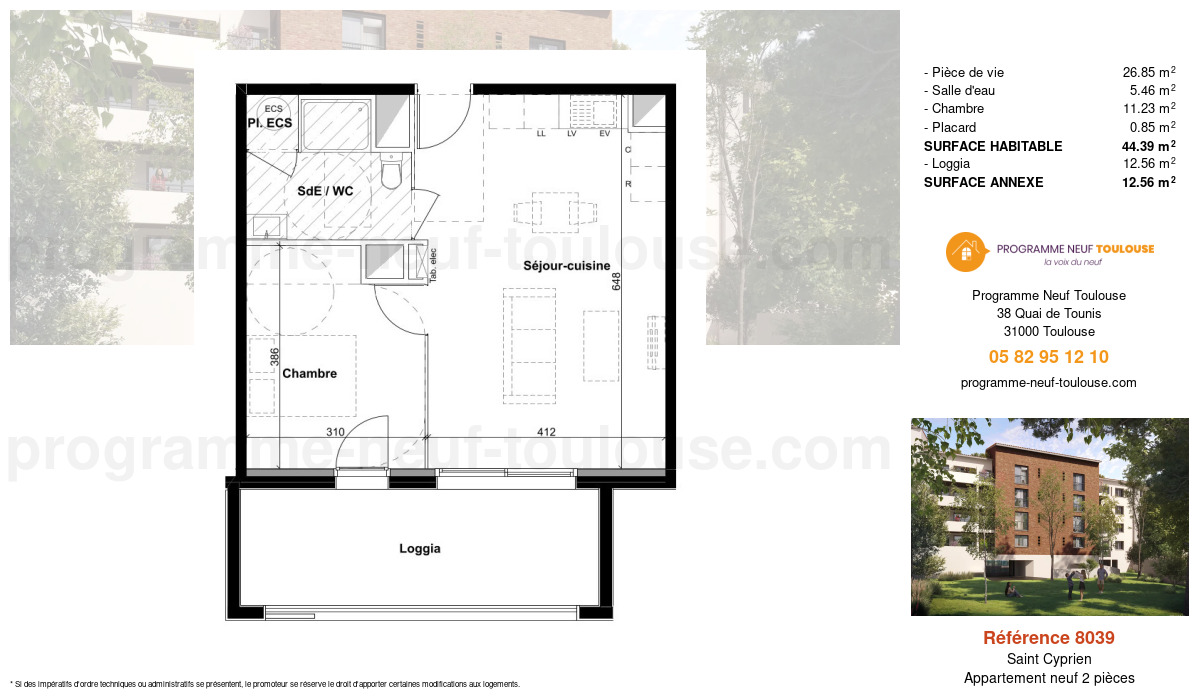 Plan pour un Appartement neuf de  44.39m² à
					Saint Cyprien