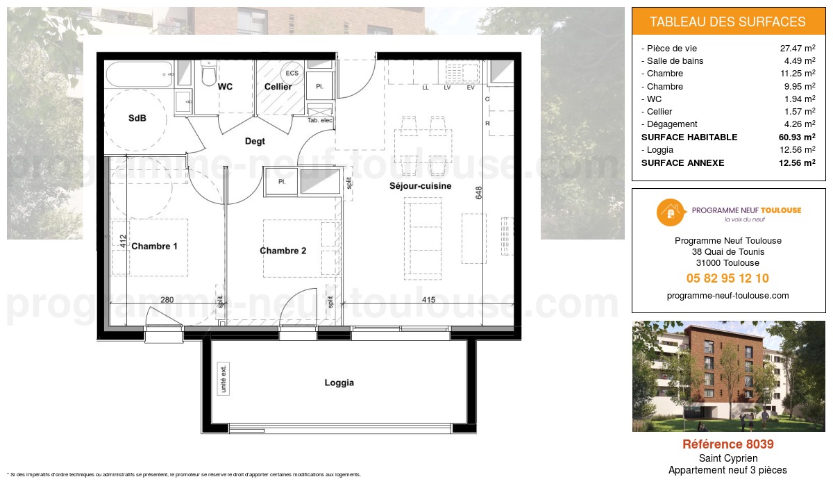 Plan pour un Appartement neuf de  60.93m² à
					Saint Cyprien