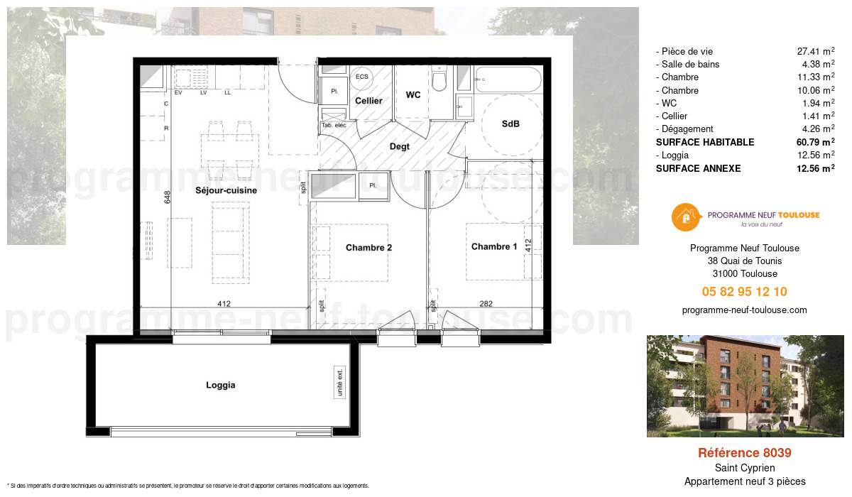 Plan pour un Appartement neuf de  60.79m² à
					Saint Cyprien