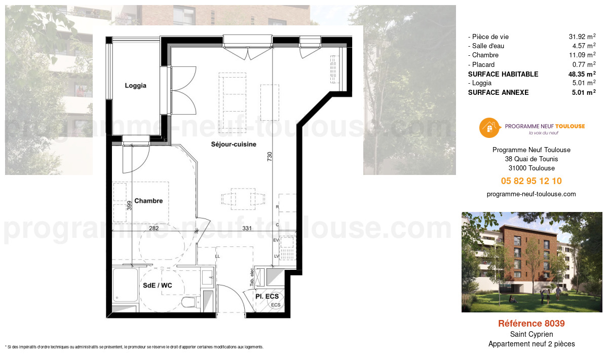 Plan pour un Appartement neuf de  48.35m² à
					Saint Cyprien