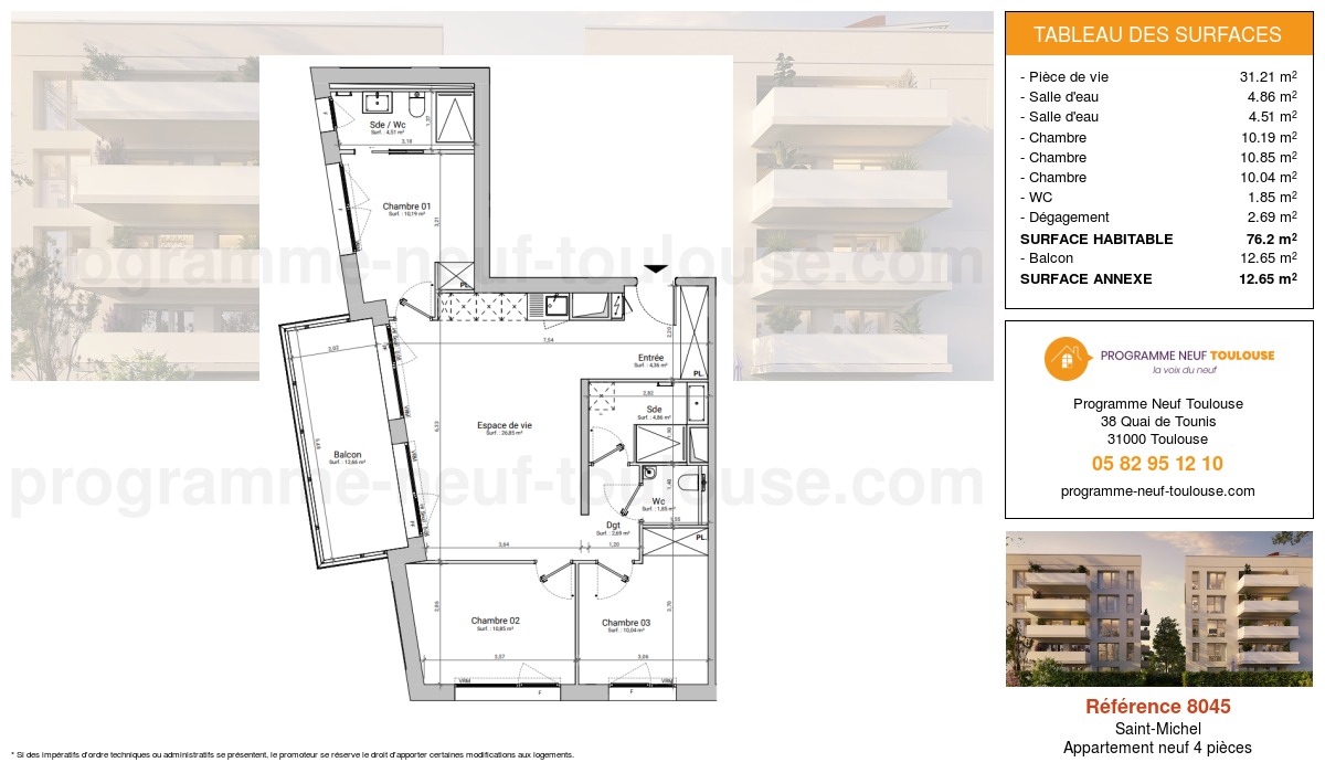 Plan pour un Appartement neuf de  76.2m² à
					Saint-Michel