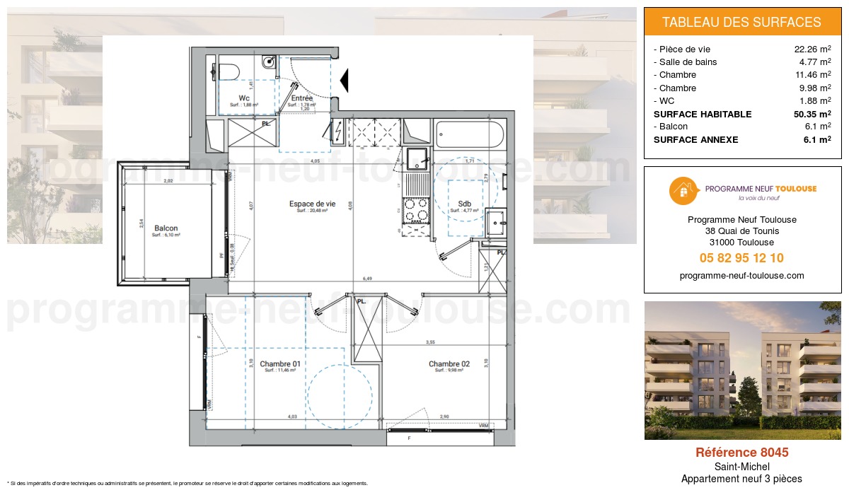 Plan pour un Appartement neuf de  50.35m² à
					Saint-Michel