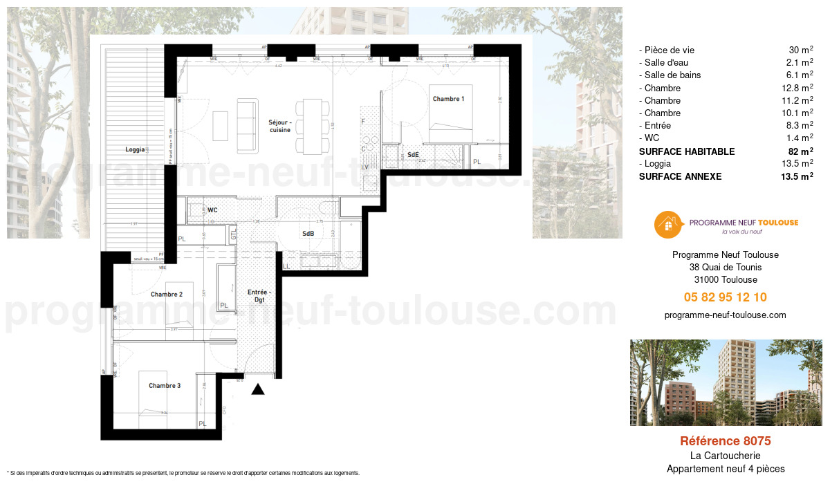 Plan pour un Appartement neuf de  82m² à
					La Cartoucherie