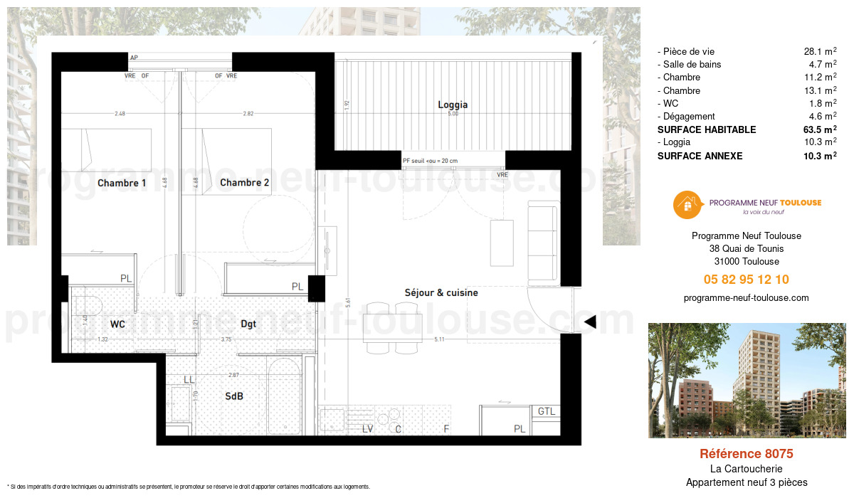 Plan pour un Appartement neuf de  63.5m² à
					La Cartoucherie