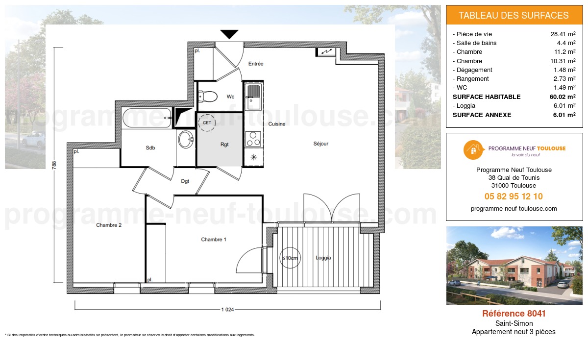 Plan pour un Appartement neuf de  60.02m² à
					Saint-Simon
