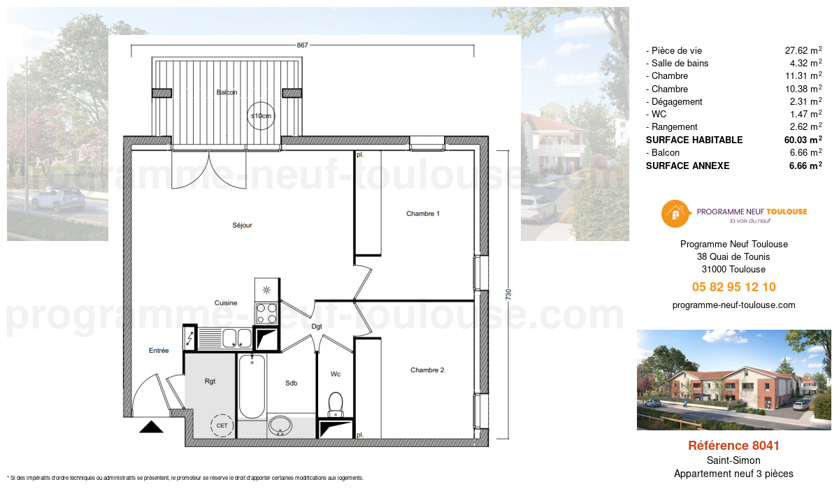 Plan pour un Appartement neuf de  60.03m² à
					Saint-Simon