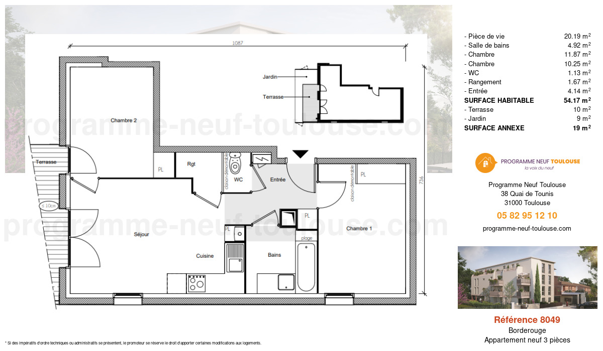 Plan pour un Appartement neuf de  54.17m² à
					Borderouge