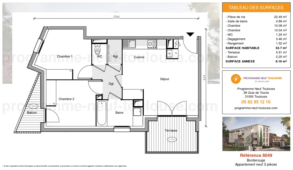 Plan pour un Appartement neuf de  53.7m² à
					Borderouge
