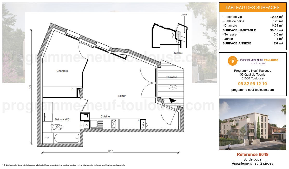 Plan pour un Appartement neuf de  39.81m² à
					Borderouge