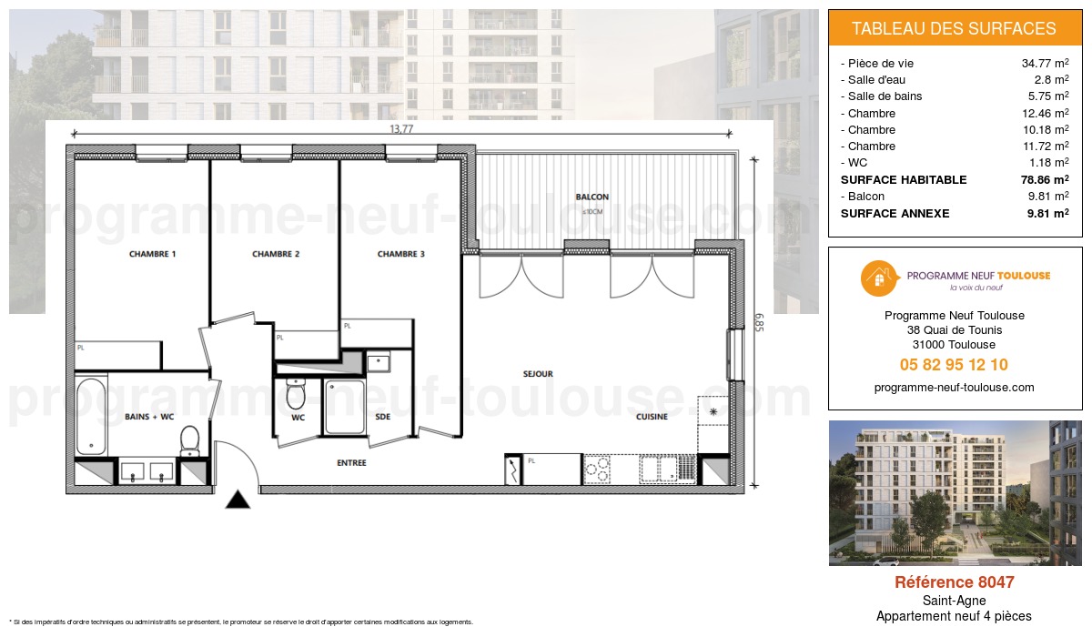 Plan pour un Appartement neuf de  78.86m² à
					Saint-Agne
