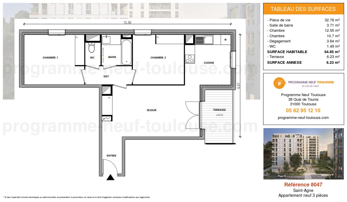 Plan pour un Appartement neuf de  64.85m² à
					Saint-Agne