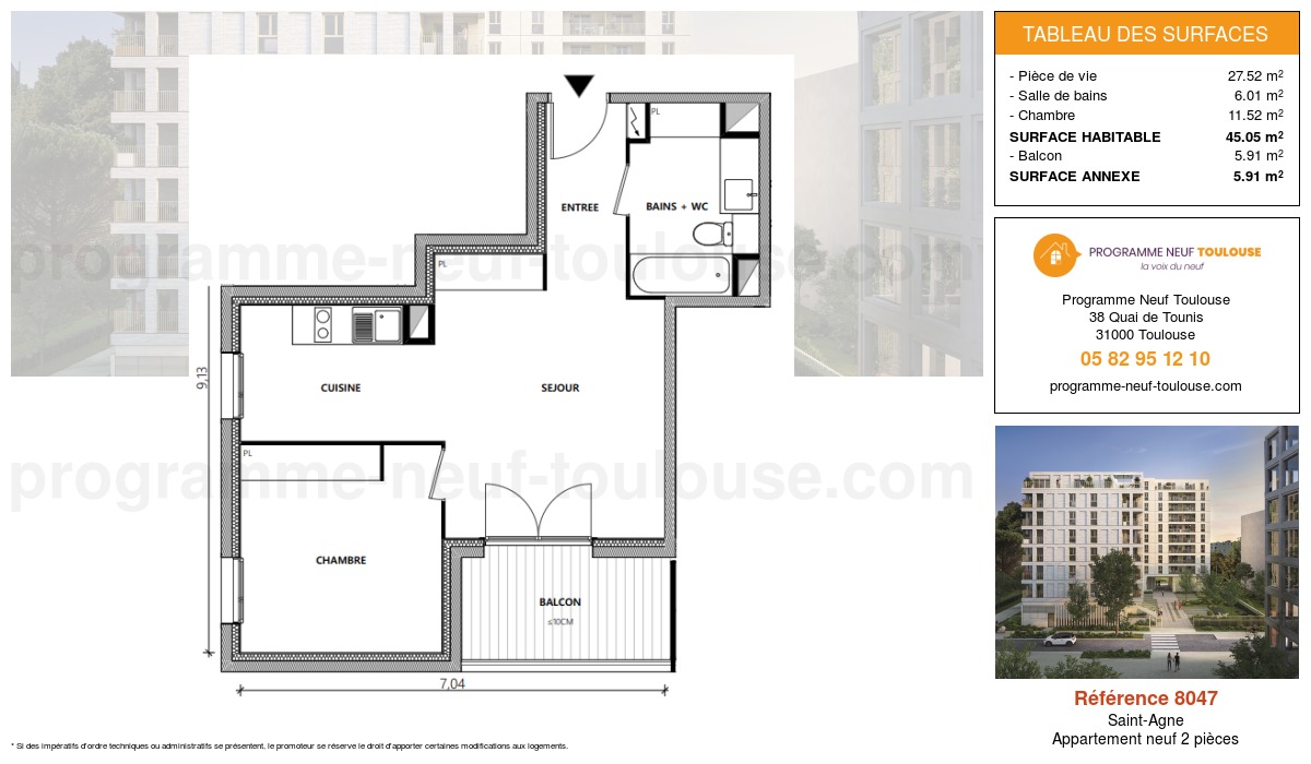 Plan pour un Appartement neuf de  45.05m² à
					Saint-Agne